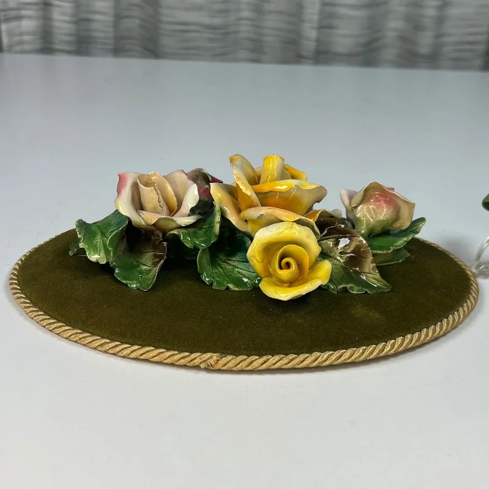 Heygill Wall Plaque Lime Green Porcelain Rose Velvet Italy Vintage 8 in x 6 in